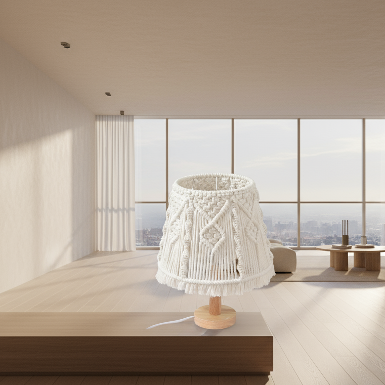 Table Lamp -Steel & Cotton Yorn- Off White- 40x25 cm