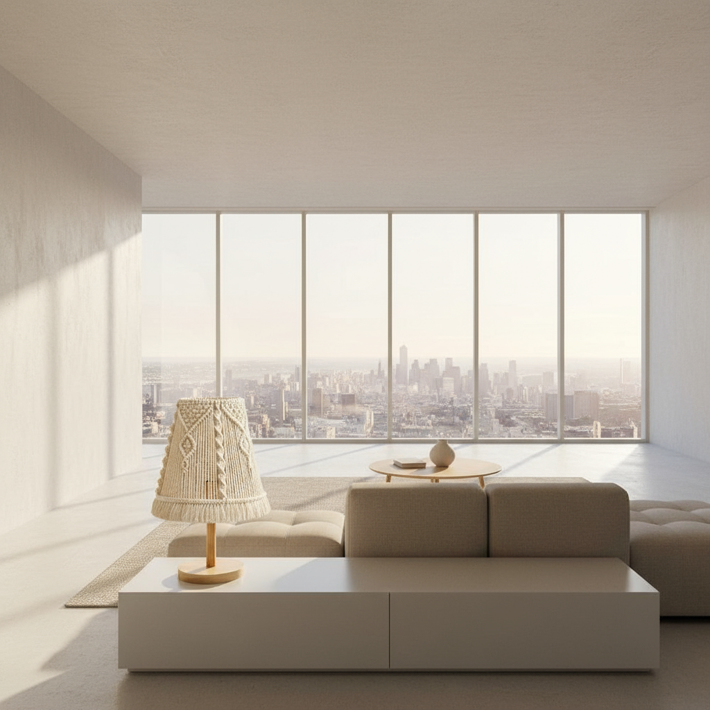 Table Lamp -Steel & Cotton Yorn - Off White- 40x25 cm