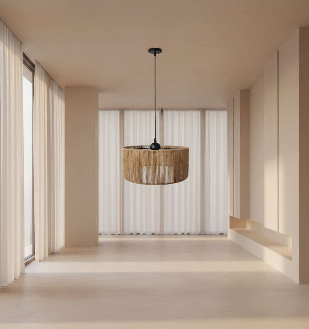 Jute Chandelier - Steel & Burlap- Beige - 15x40 cm