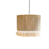 Wooden lamp with a textured shade on a white background