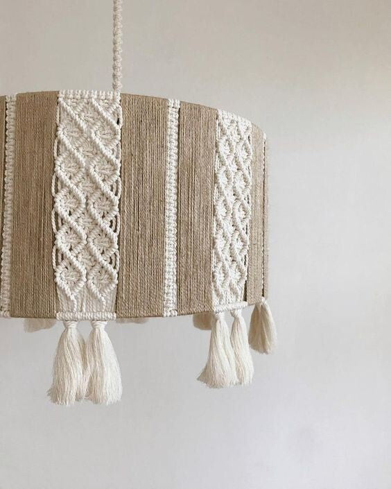 Jute Chandelier - Steel & Burlap & Cotto Yorn- Beige & Off White- 30x40 cm