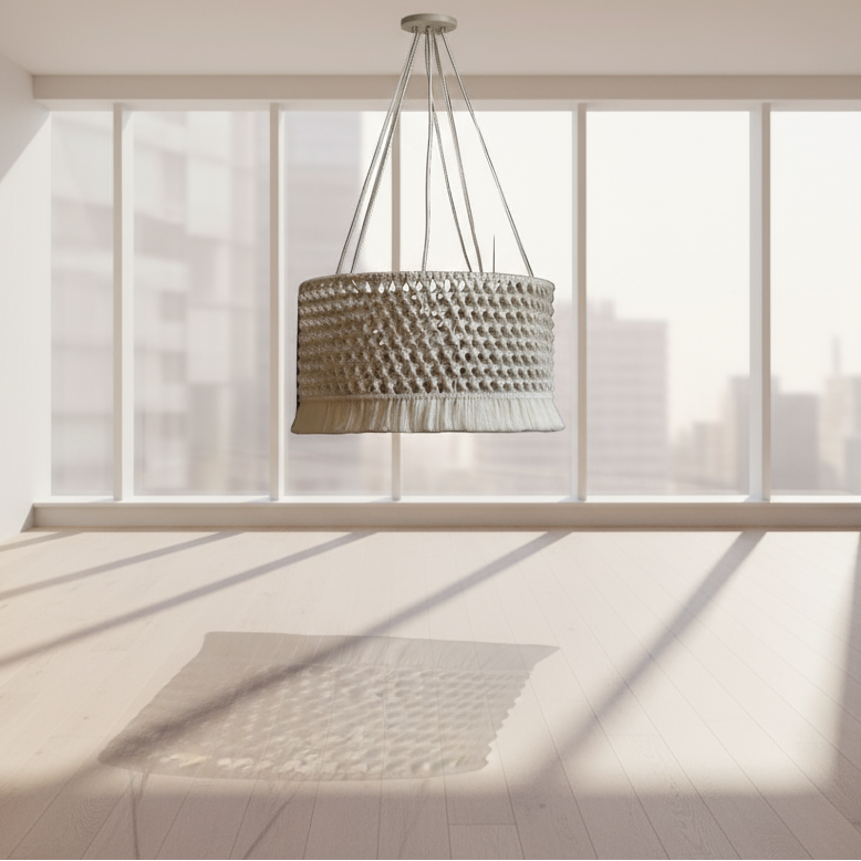 Macrame Chandelier - Steel & Cotto Yorn- Off White- 30x40 cm