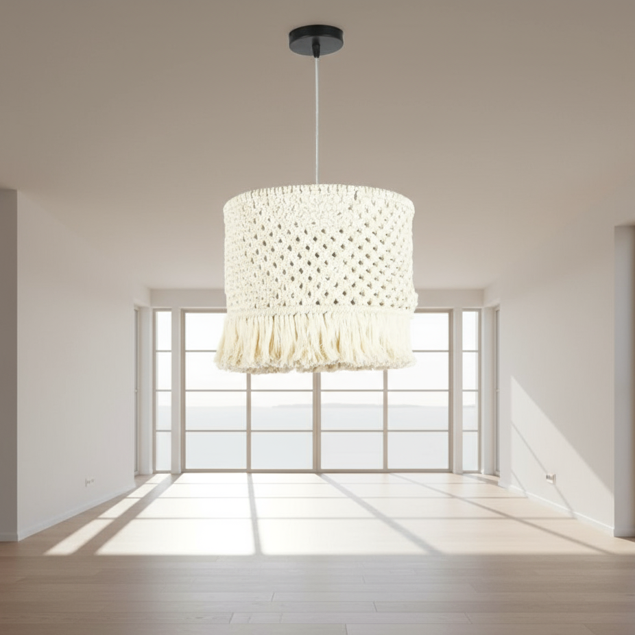 Macrame Chandelier - Steel & Cotto Yorn- Off White- 30x40 cm