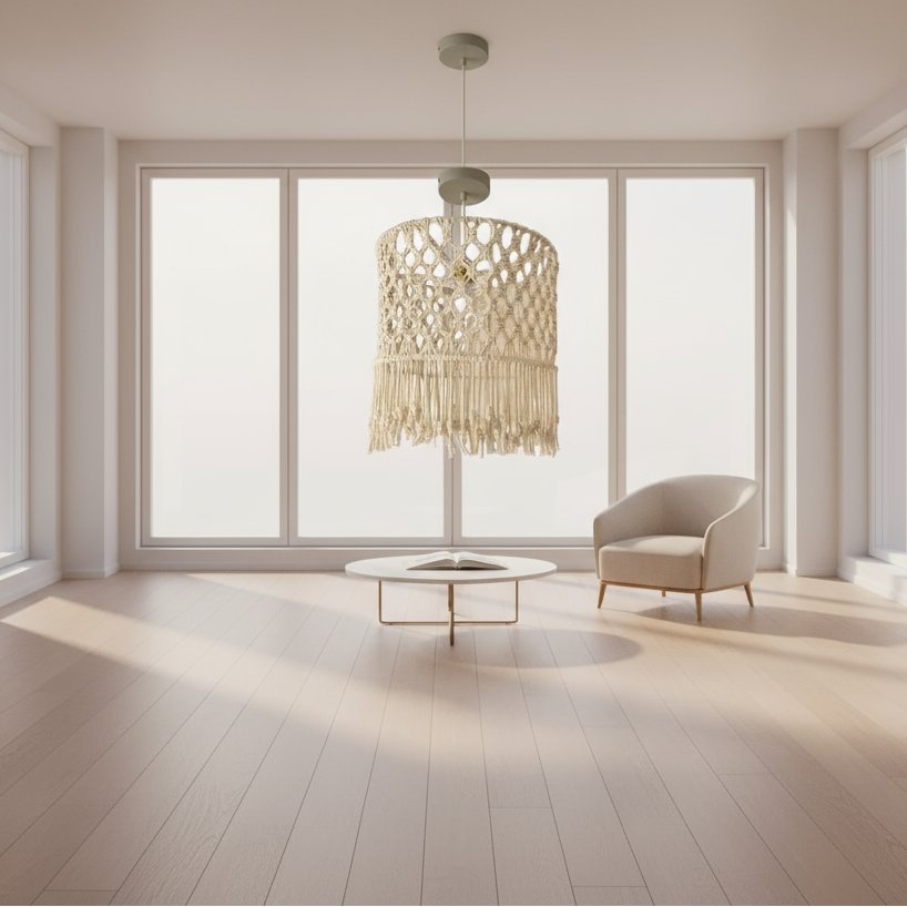 Macrame Chandelier - Steel & Cotto Yorn- Off White- 30x40 cm