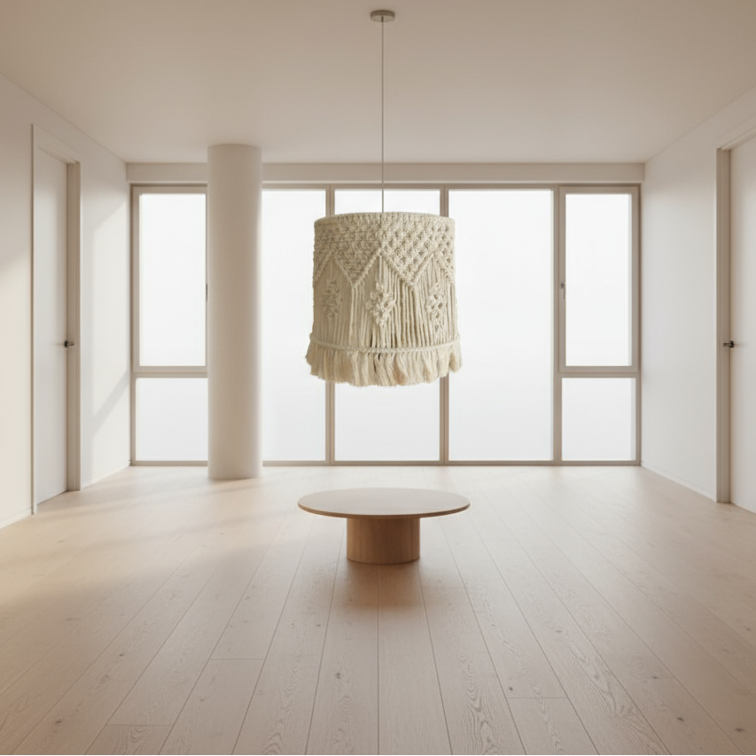 Macrame Chandelier - Steel & Cotto Yorn- Off White- 30x40 cm