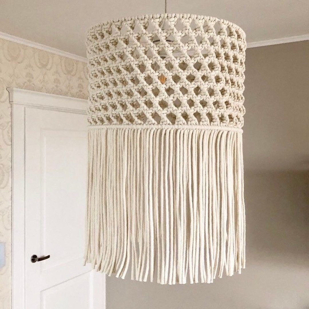 Macrame Chandelier - Steel & Cotto Yarn- Off White- 60x40 cm