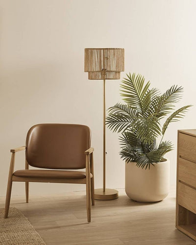 Floor Lamp- Steel & Burlap- Gold & Beige - 150x40 cm