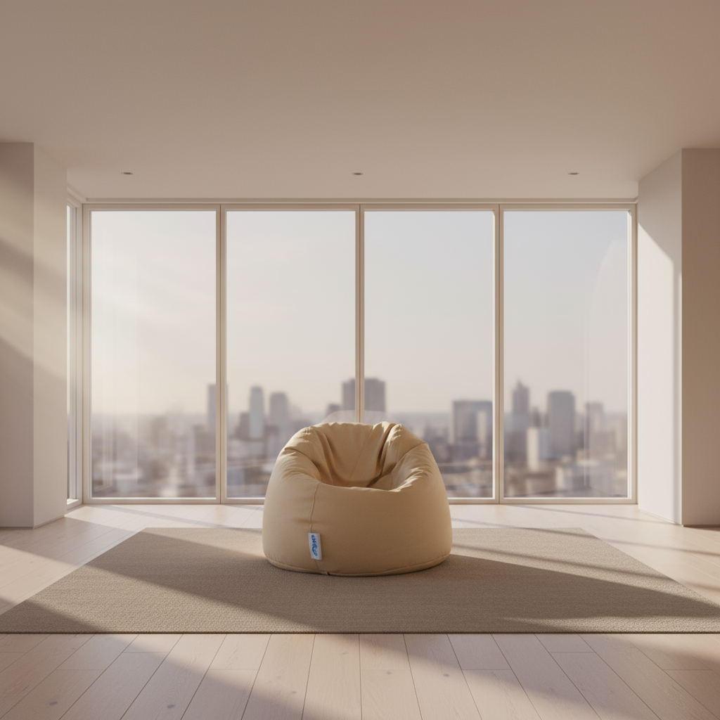 كرسي بين باج جلدي كبير - جلد فاخر - بيج - 95×70 سم