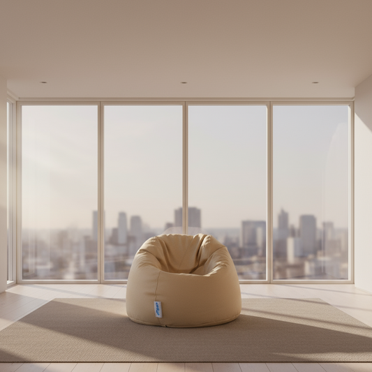 كرسي بين باج جلدي كبير - جلد فاخر - بيج - 95×70 سم