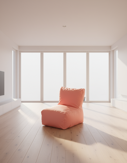 Pink bean bag chair on a light gray background