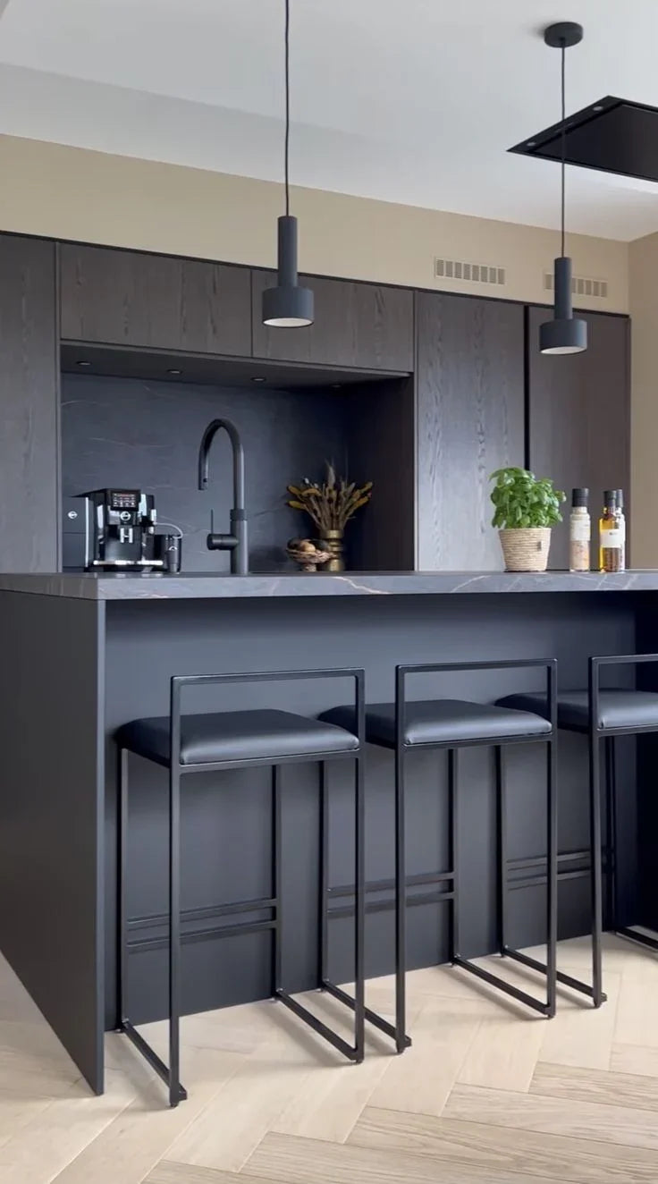 Bar Stool - Steel - Leather Fabric - Black - 35x90x40 cm - Cataloug