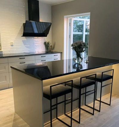 Bar Stool - Steel - Leather Fabric - Black - 40x90x35 cm - Cataloug