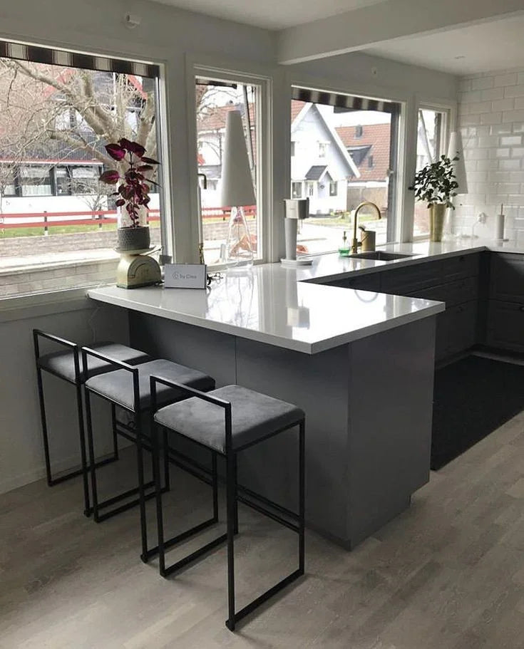 Bar Stool - Steel - Leather Fabric - Black - 90x35x40 cm - Cataloug