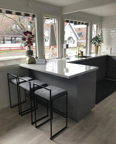 Bar Stool - Steel - Leather Fabric - Black - 90x35x40 cm - Cataloug