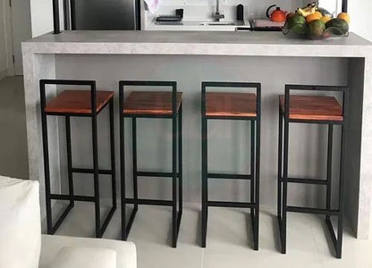 Bar Stool Steel Wood Black