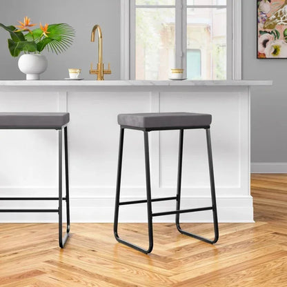 Bar Stool - Steel - Velvet Fabric - Black - 70x40x40 cm - Cataloug