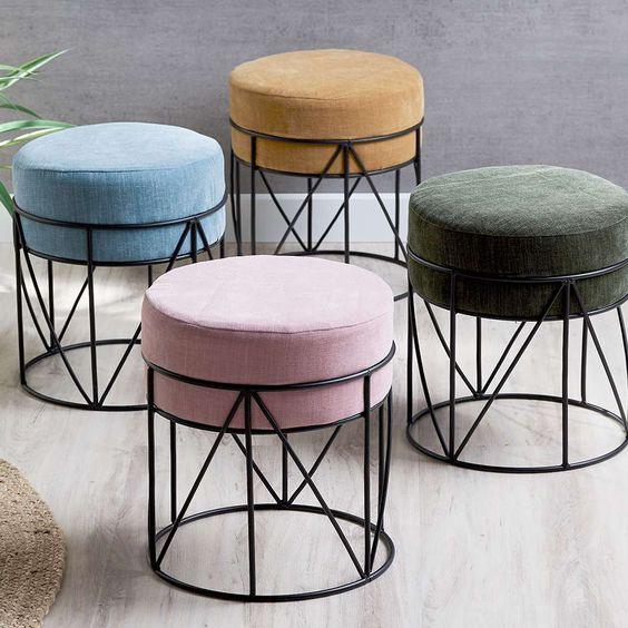 Bar Stool - Steel - Linen Fabric - Black - 50x45x45 cm - Cataloug