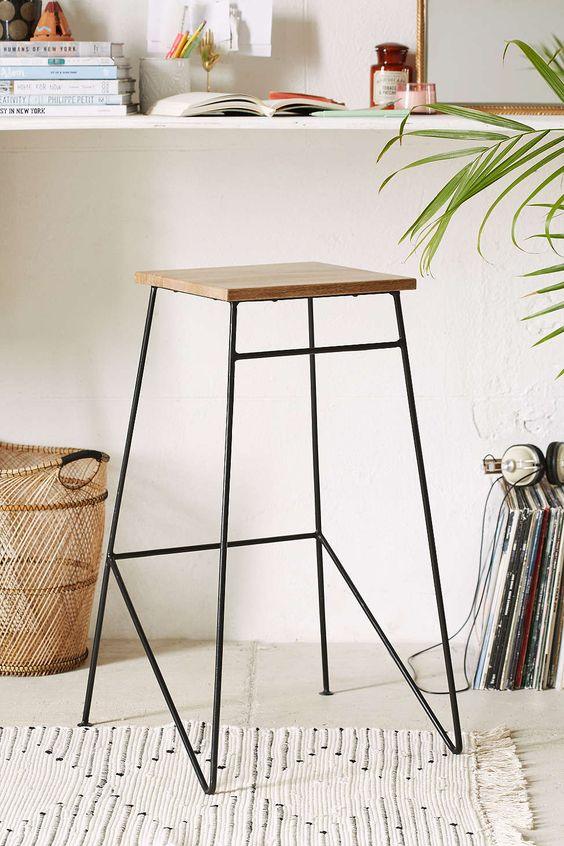 Bar Stool - Steel - MDF - Black - 40x70x40 cm - Cataloug