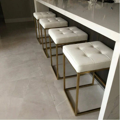 Bar Stool - Steel - Leather - Gold - 70x45x45 cm - Cataloug