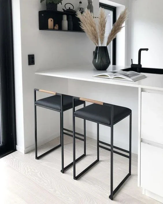 Bar Stool - Steel - Leather Fabric - Black - 90x40x40 cm - Cataloug