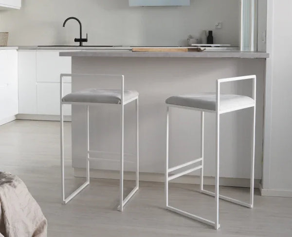 Bar Stool - Steel - Leather - White - 90x40x40 cm - Cataloug