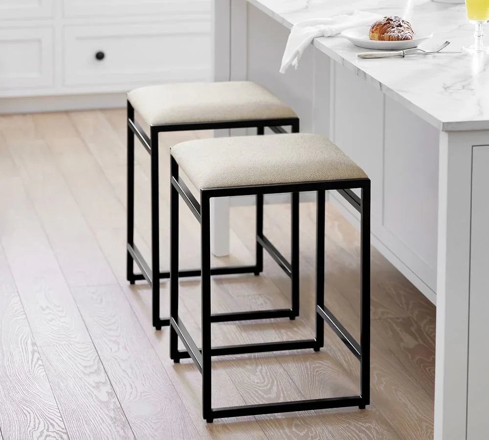Bar Stool - Steel - Linen Fabric - Black - 40x70x40 cm - Cataloug