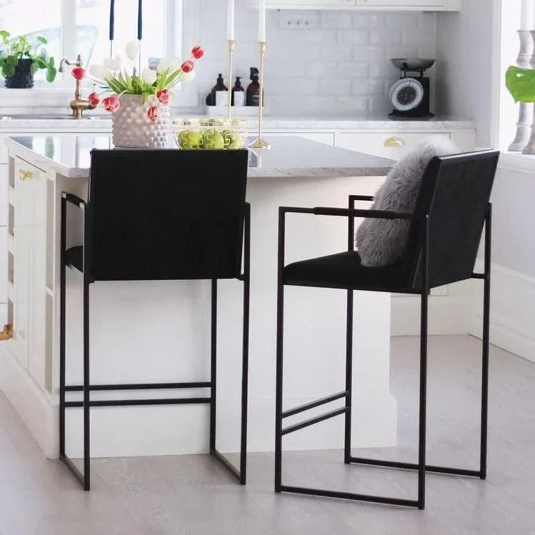 Bar Stool - Steel - Velvet Fabric - Black - 110x45x50 cm - Cataloug