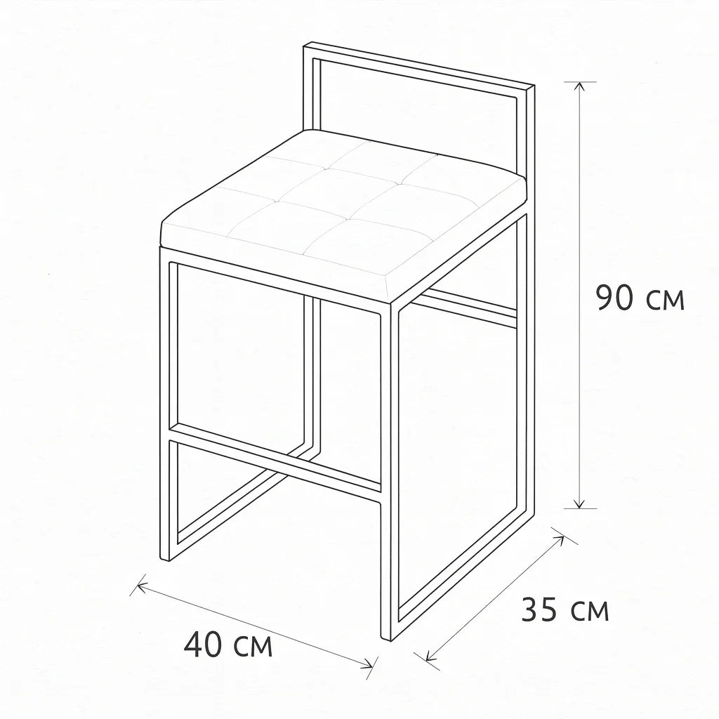 Bar Stool - Steel - Leather Fabric - Black - 40x90x35 cm - Cataloug