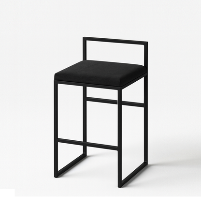 Bar Stool Steel Leather Black