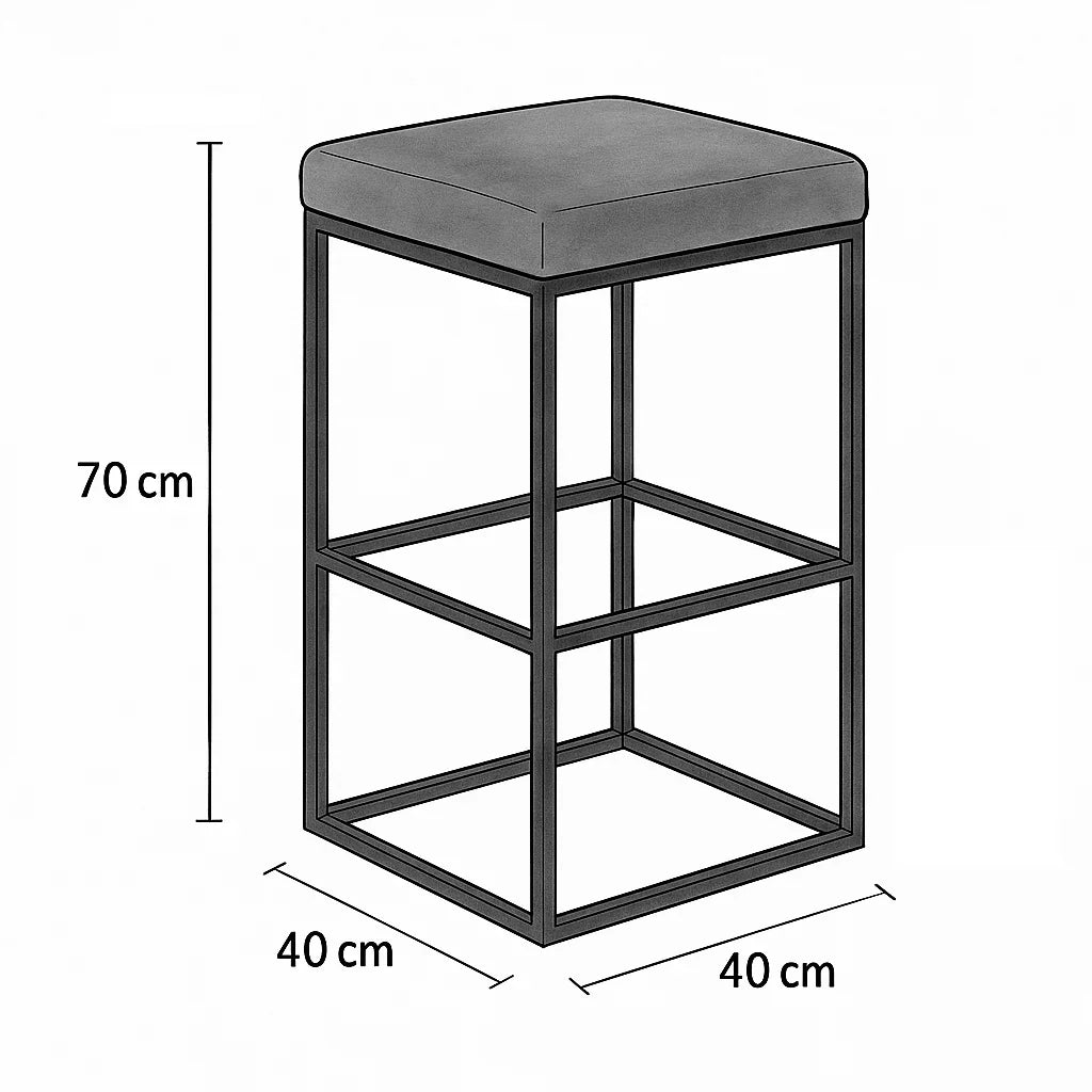 Bar Stool - Steel - Fabric - Black - 70x40x40 cm - Cataloug