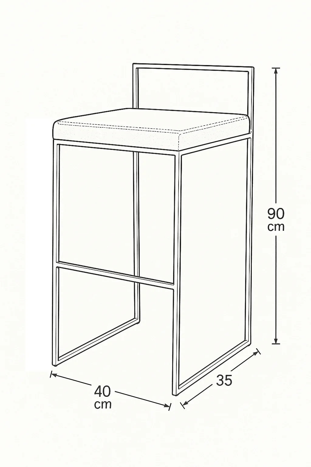 Bar Stool - Steel - Leather Fabric - Black - 90x40x35 cm - Cataloug