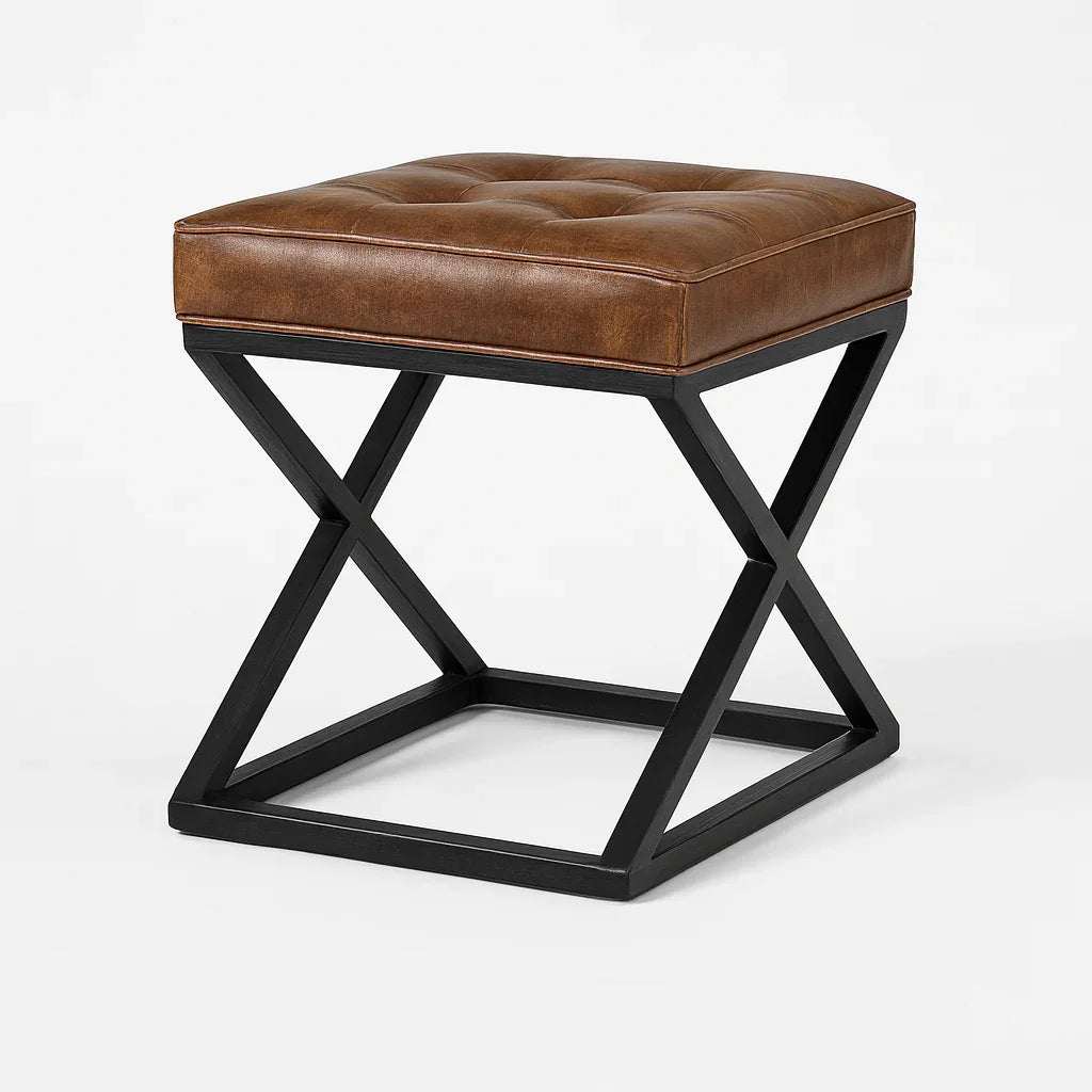 Bar Stool - Steel - Leather - Black - 50x50x40 cm - Cataloug
