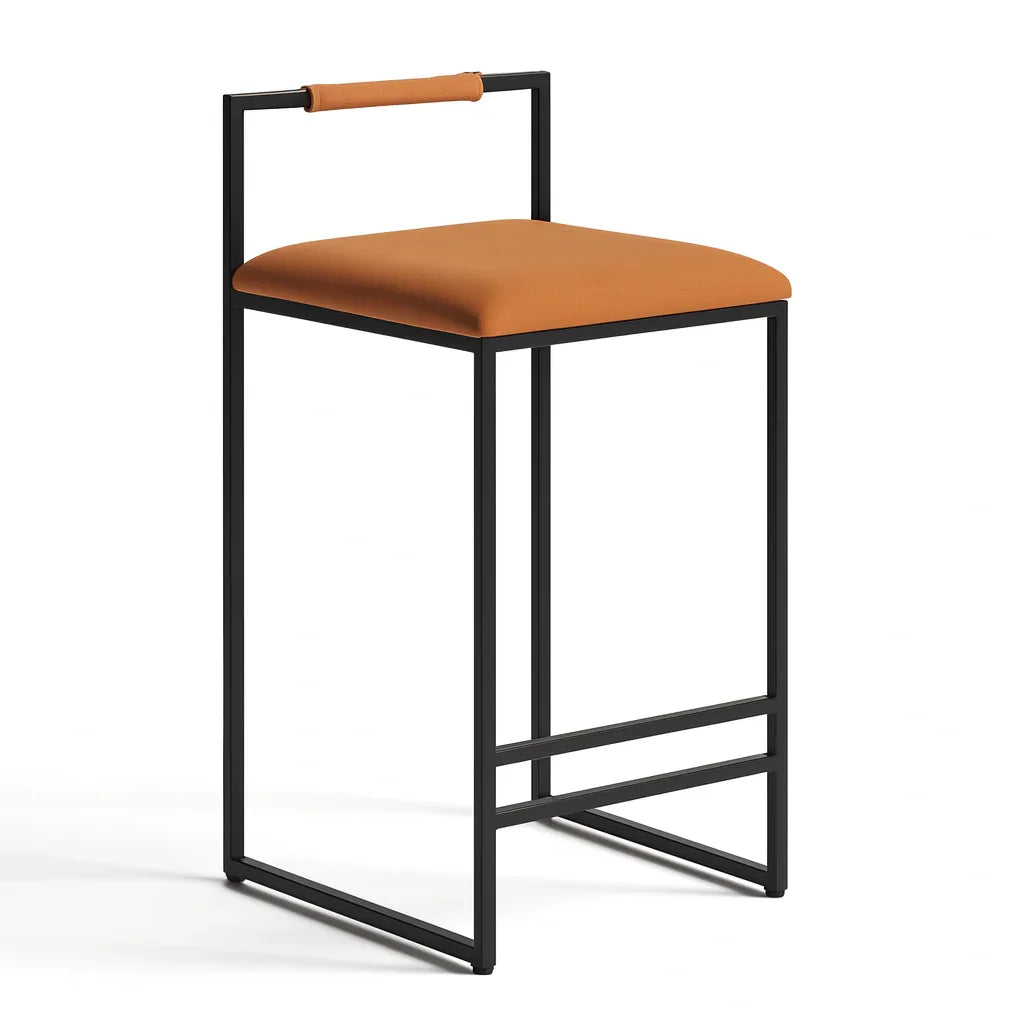 Bar Stool - Steel - Leather - Black - 90x40x40 cm - Cataloug