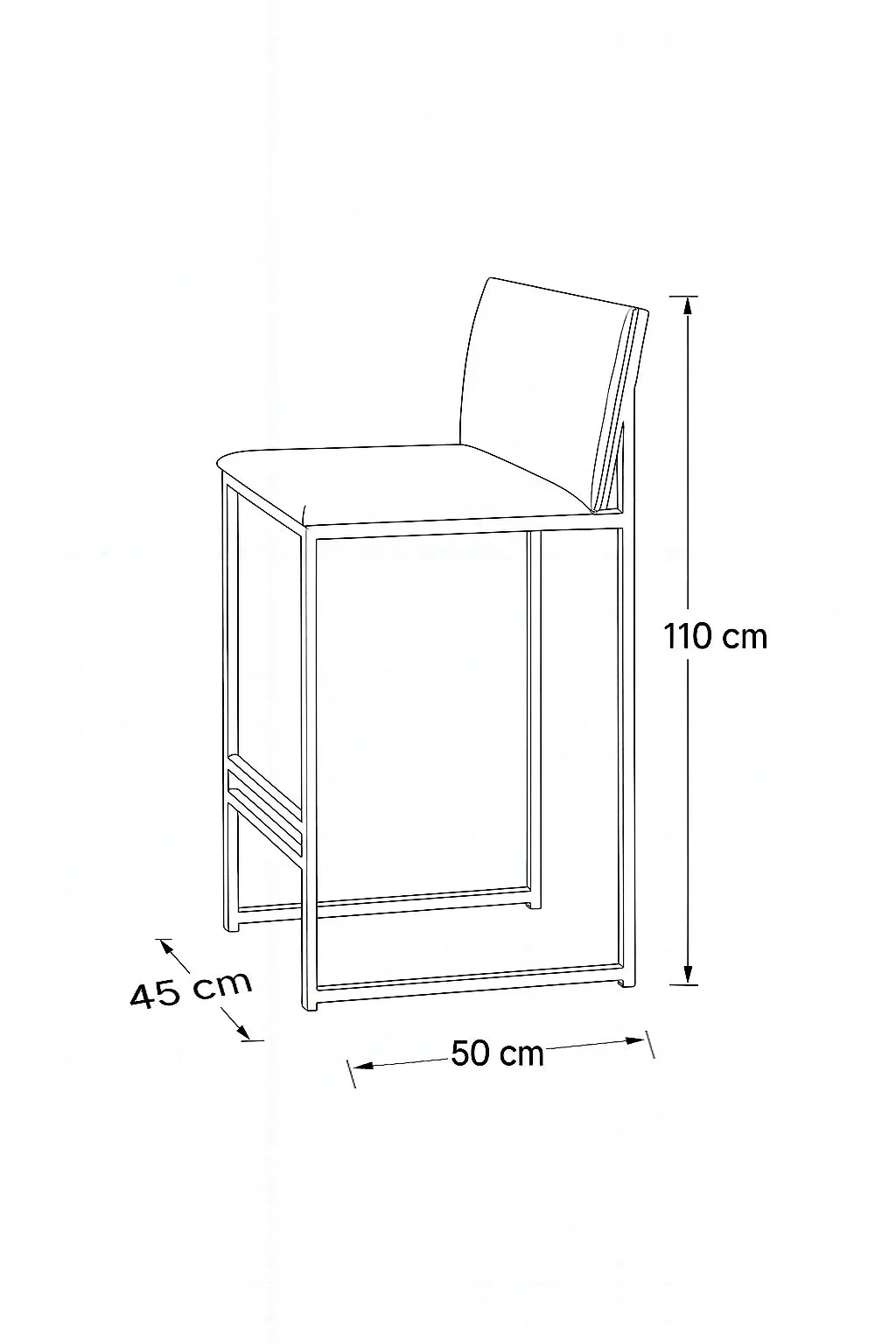 Bar Stool - Steel - Leather - Black - 110x45x50 cm - Cataloug