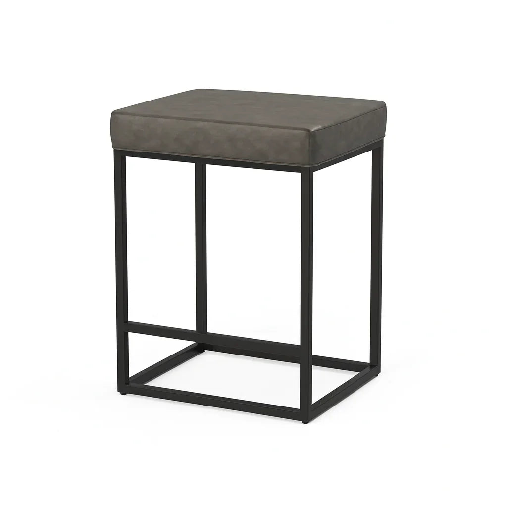 Bar Stool - Steel - Leather Fabric - Black - 70x40x40 cm - Cataloug