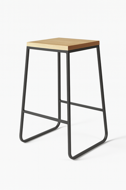 Bar Stool Steel Wood Black