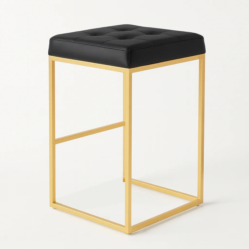 Bar Stool - Steel - Leather - Gold - 70x40x40 cm - Cataloug