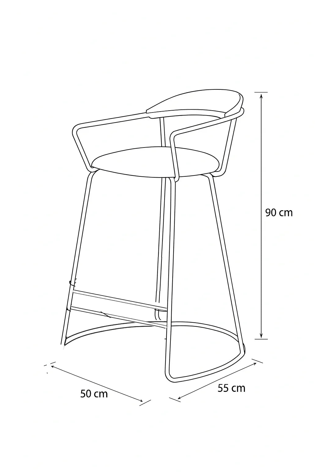 Bar Stool - Steel - Leather - Black - 90x50x35 cm - Cataloug