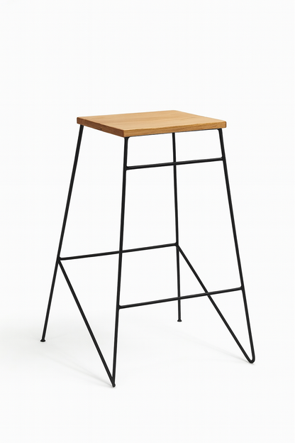 Bar Stool Steel Wood Black