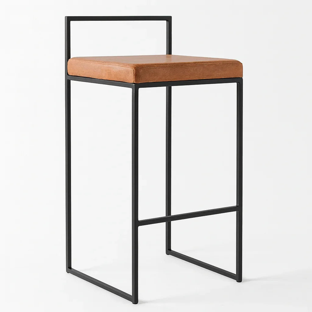 Bar Stool - Steel - Leather - Black - 90x40x40 cm - Cataloug