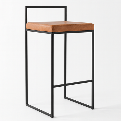 Bar Stool Steel Leather Black