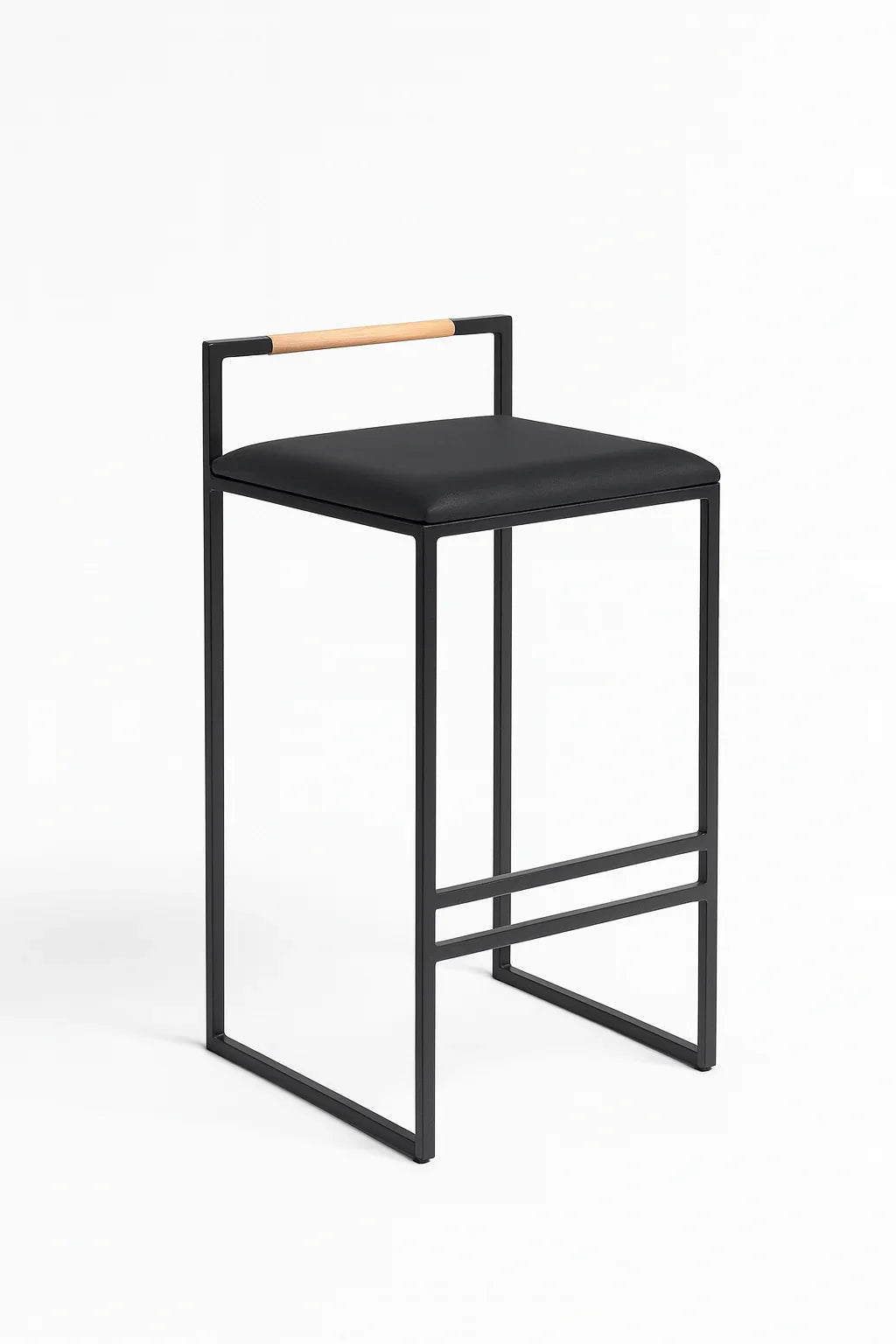 Bar Stool - Steel - Leather Fabric - Black - 90x40x40 cm - Cataloug