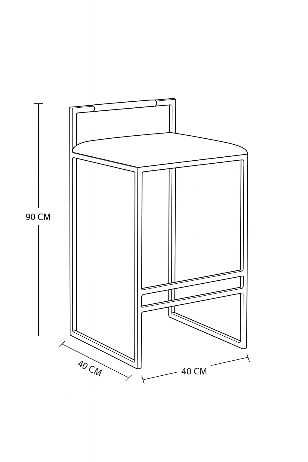 Bar Stool - Steel - Leather Fabric - Black - 90x40x40 cm - Cataloug