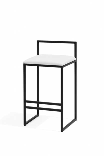 Bar Stool Steel Leather Black