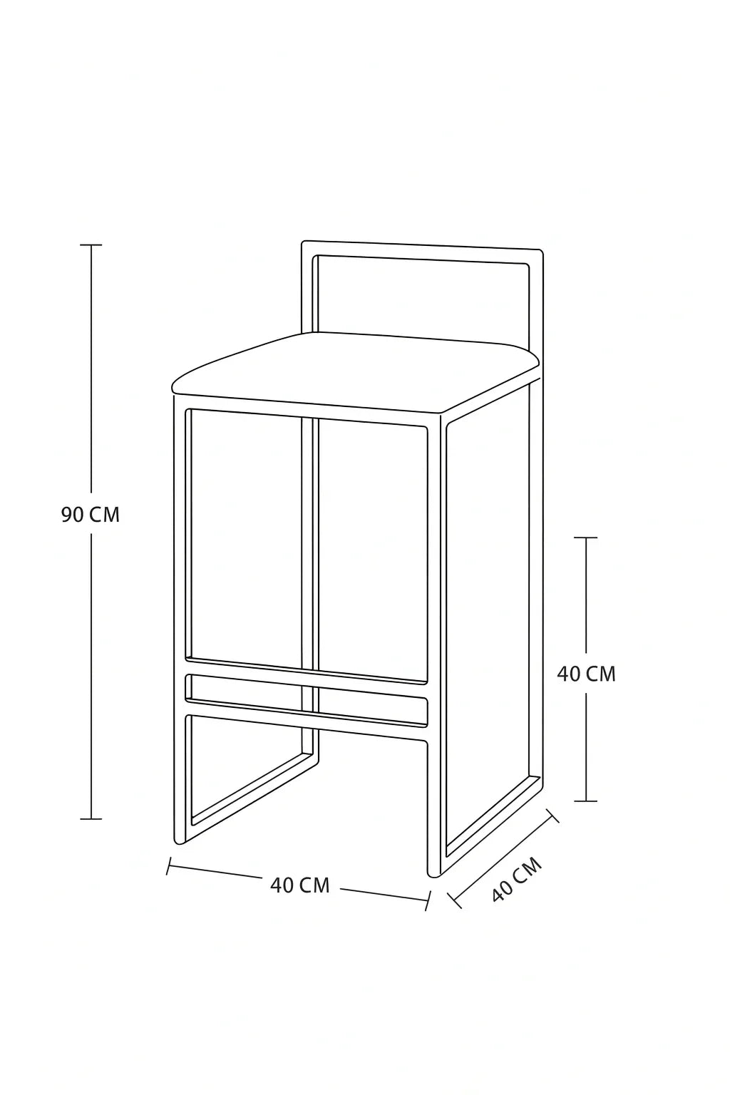 Bar Stool - Steel - Leather Fabric - Black - 90x40x40 cm - Cataloug