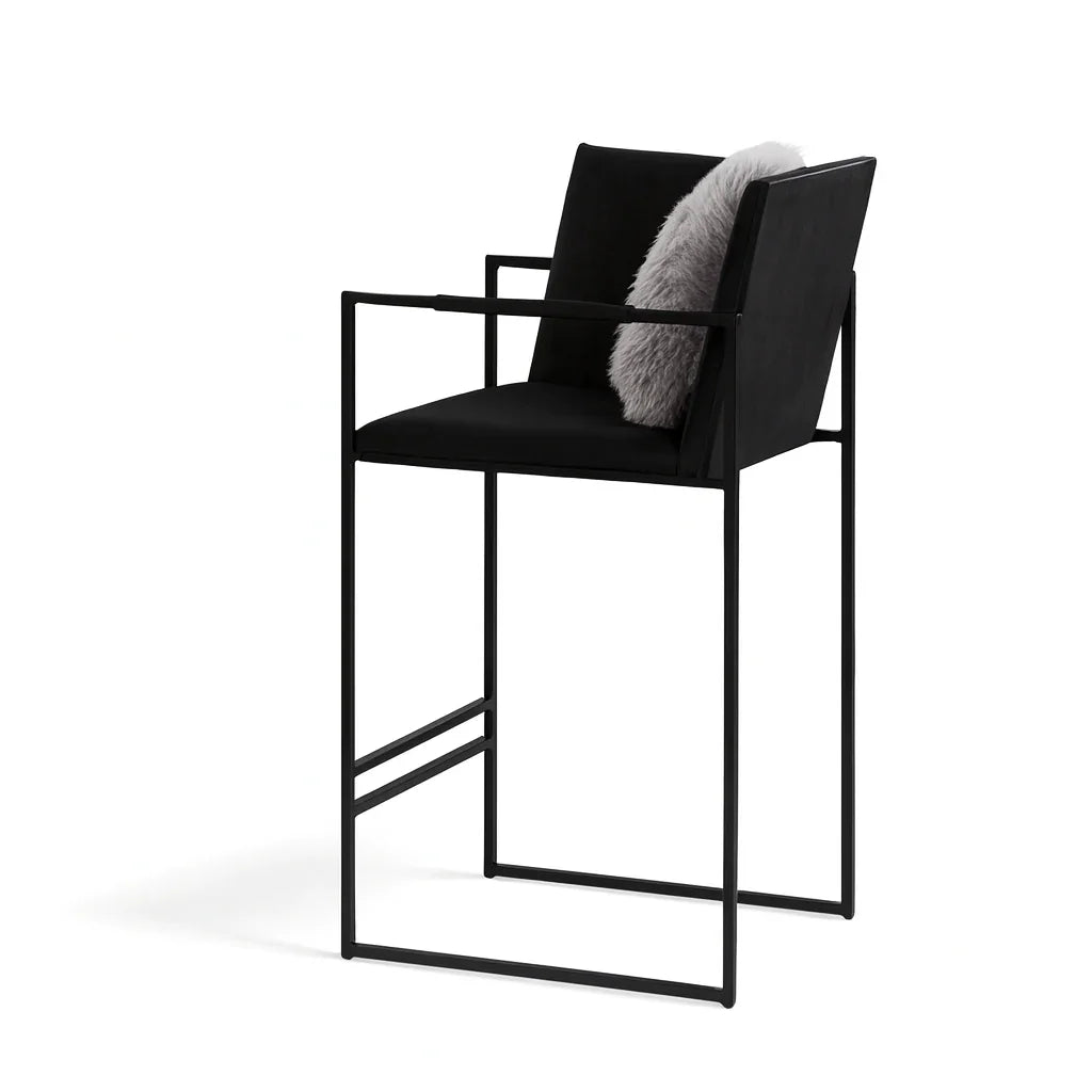Bar Stool - Steel - Velvet Fabric - Black - 110x45x50 cm - Cataloug