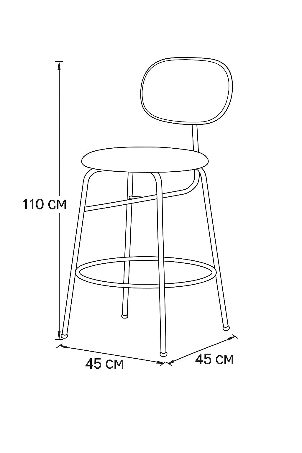 Bar Stool - Steel - Velvet Fabric - Black - 110x45x45 cm - Cataloug