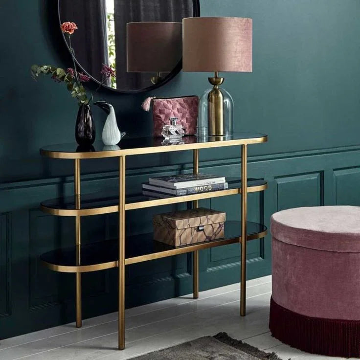 Console - Steel - Glass - Gold - 150x30x110 cm - Cataloug