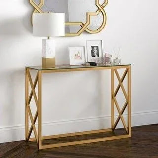 Console - Steel - Glass - Gold - 120x40x90 cm - Cataloug