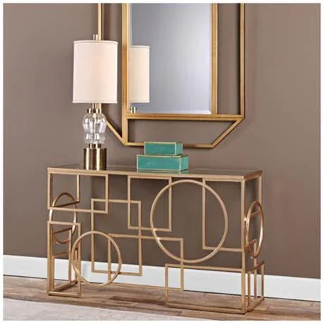 Console - Steel - Glass - Gold - 120x40x90 cm - Cataloug